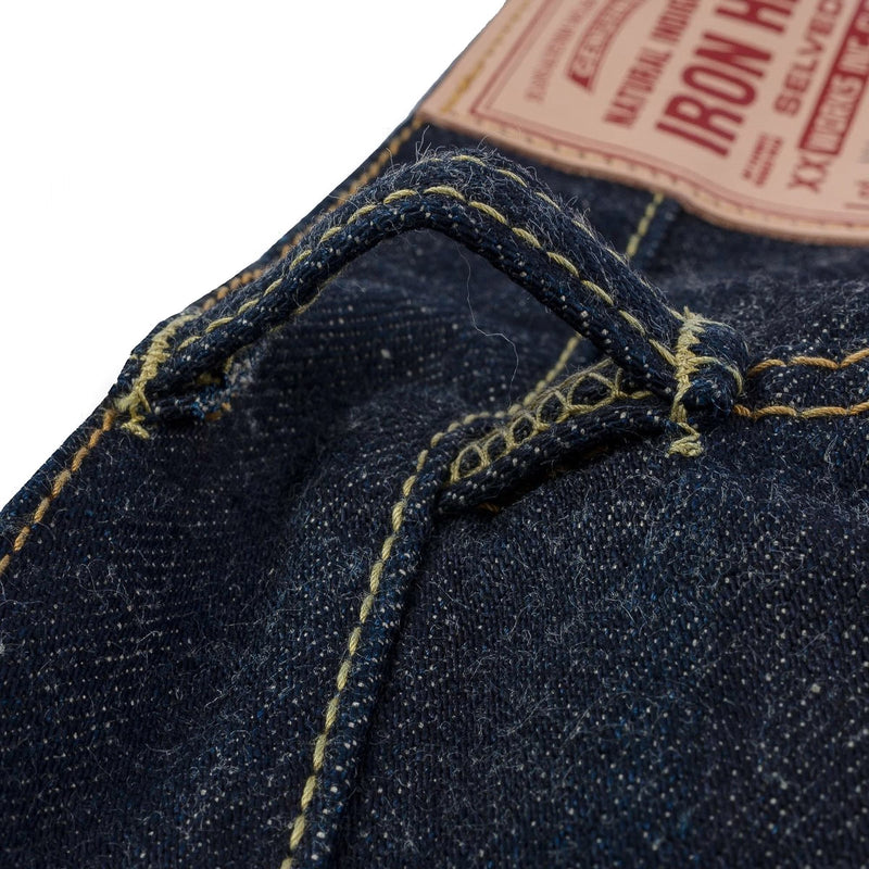 Iron Heart IH-888N 17oz Selvedge Denim Medium/High Rise Tapered Cut Jeans Natural Indigo Belt Loop Detail