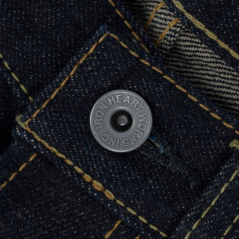Iron Heart IH-888N 17oz Selvedge Denim Medium/High Rise Tapered Cut Jeans Natural Indigo Hardware Detail