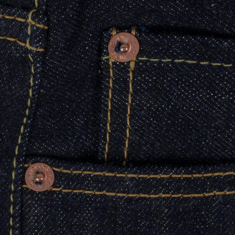 Iron Heart IH-888N 17oz Selvedge Denim Medium/High Rise Tapered Cut Jeans Natural Indigo Rivet Detail