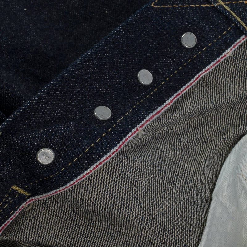 Iron Heart IH-888N 17oz Selvedge Denim Medium/High Rise Tapered Cut Jeans Natural Indigo Fly Detail