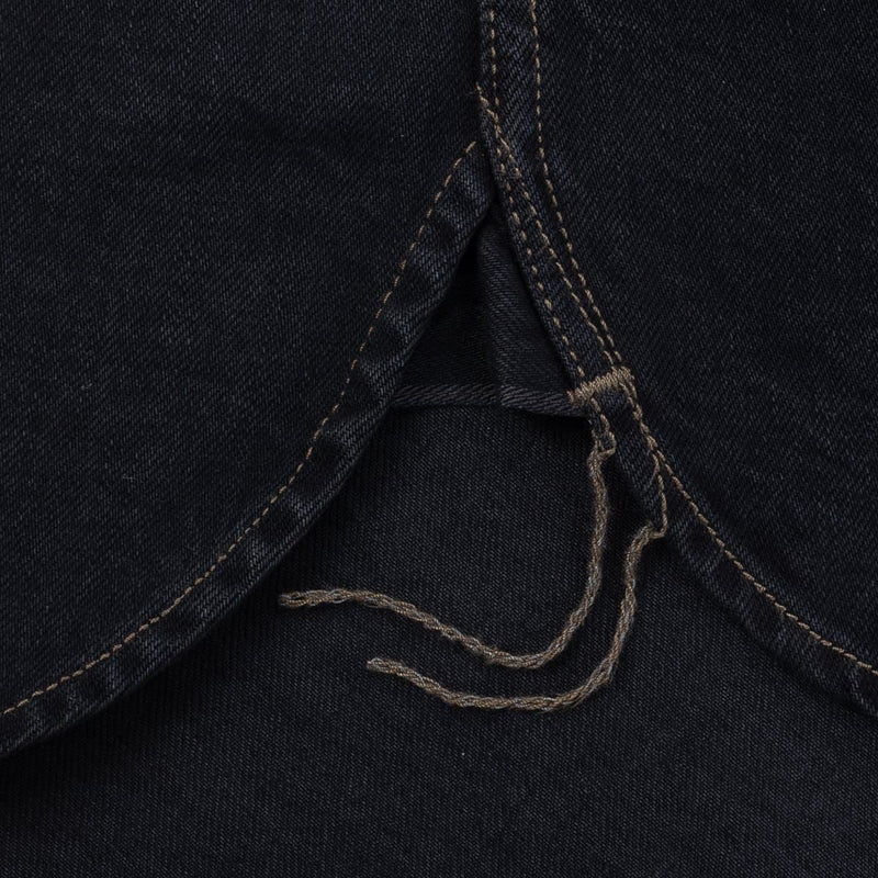 IHSH-326-OD 12oz Selvedge Denim Work Shirt With Snaps Indigo Overdyed Black Chain Stitch Detail