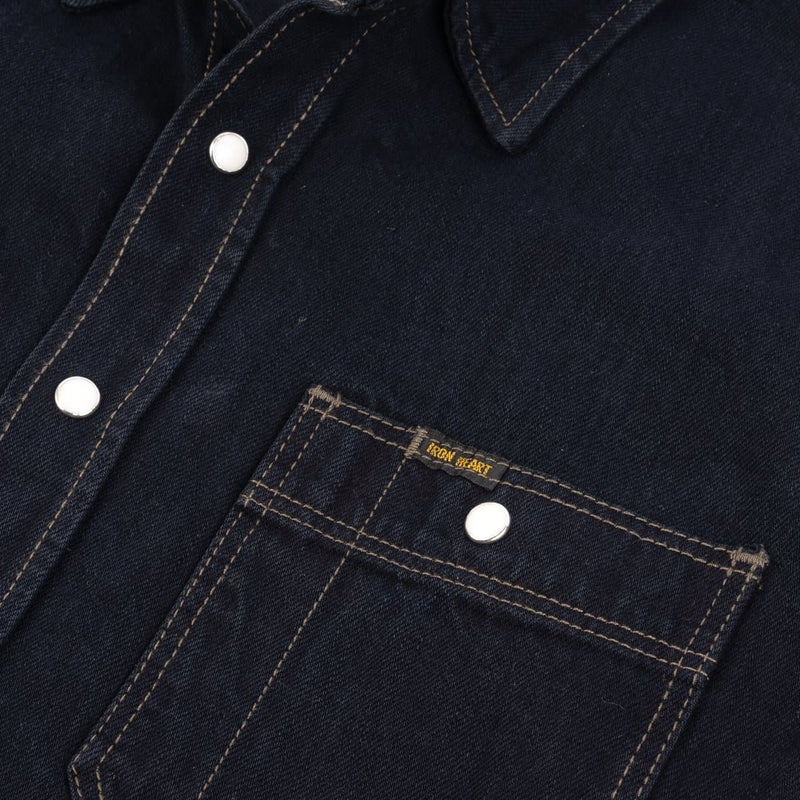 IHSH-326-OD 12oz Selvedge Denim Work Shirt With Snaps Indigo Overdyed Black Pocket Detail