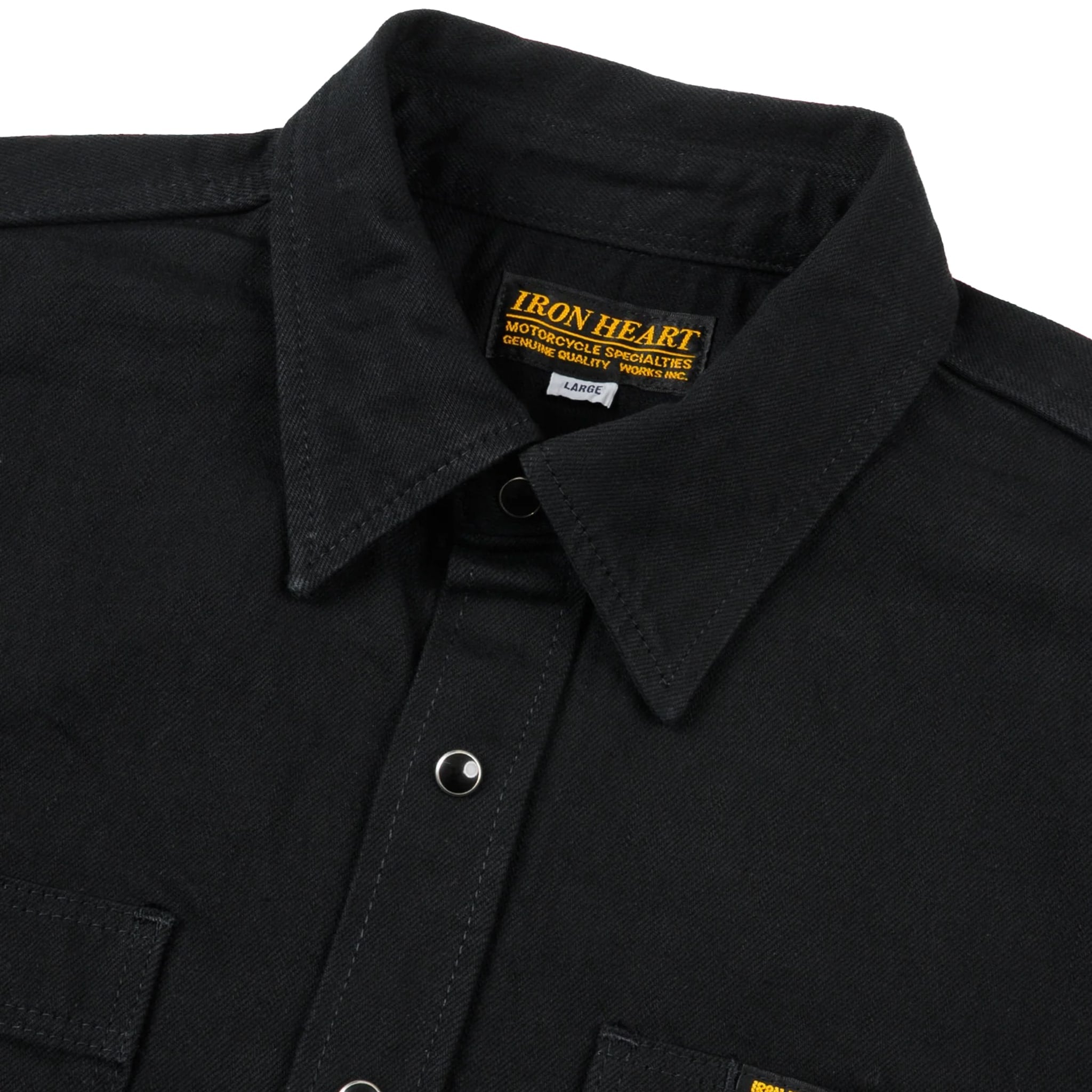 IHSH-338-BLK 12oz Selvedge Denim Work Shirt With Snaps - Black