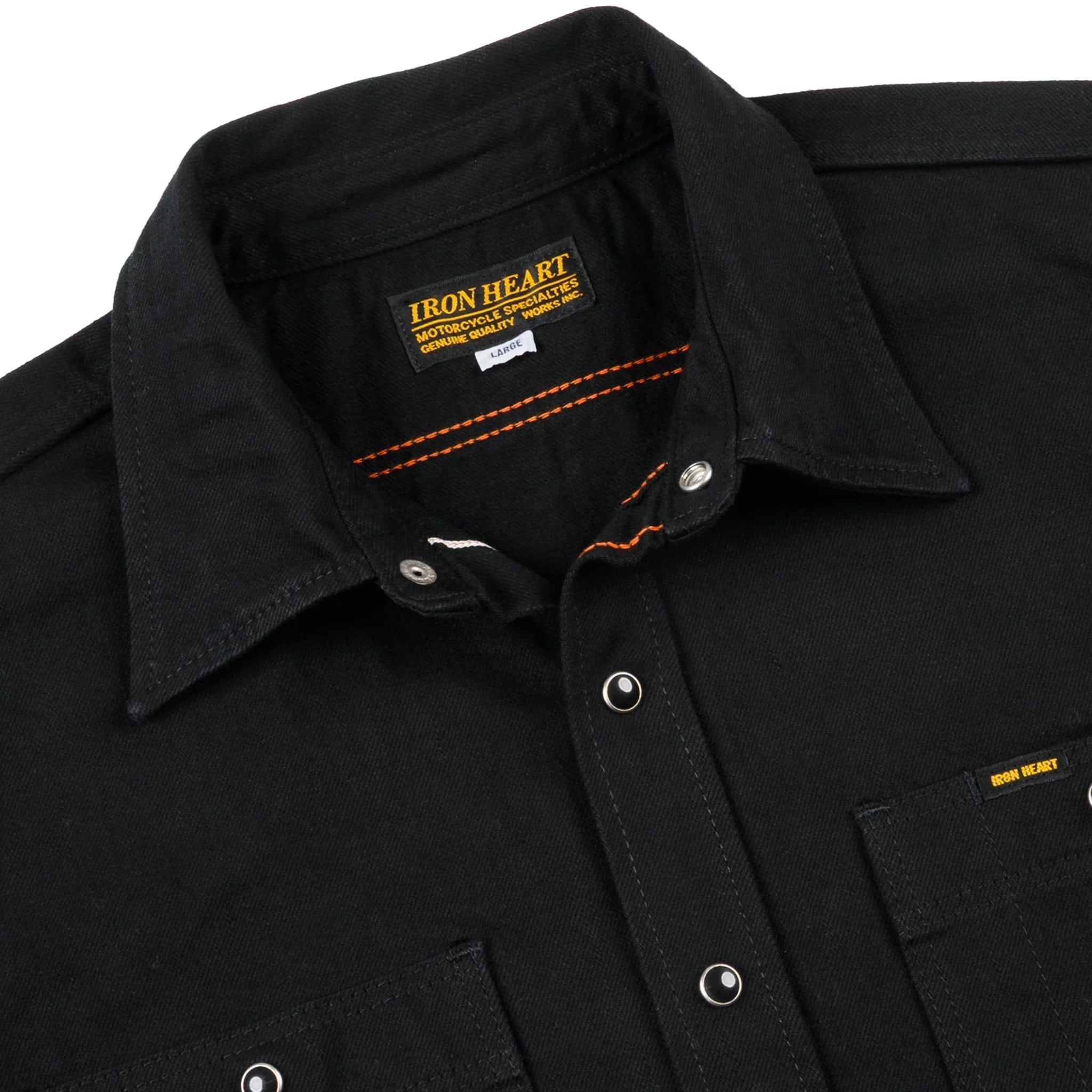 IHSH-338-BLK 12oz Selvedge Denim Work Shirt With Snaps - Black