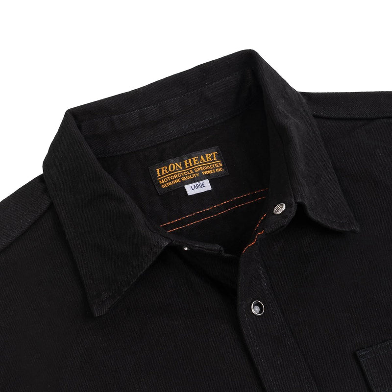 Iron Heart IHSH-338 12oz Selvedge Denim Work Shirt With Snaps Black Collar Detail
