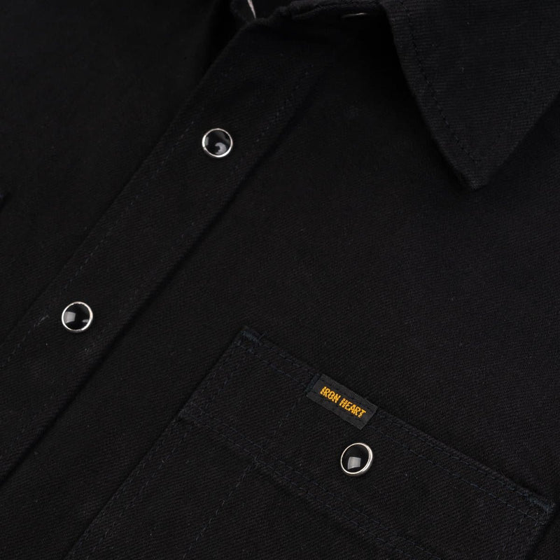 Iron Heart IHSH-338 12oz Selvedge Denim Work Shirt With Snaps Black Pocket Detail