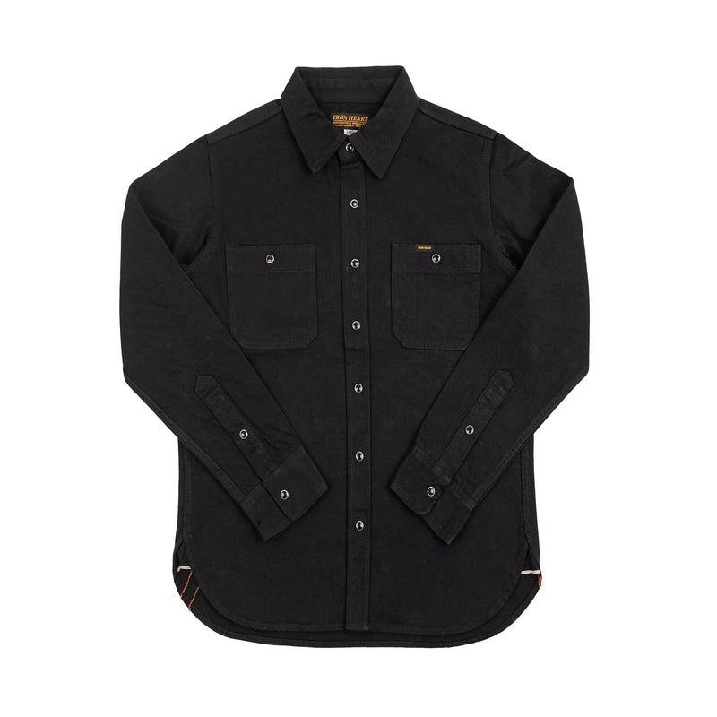 Iron Heart IHSH-338 12oz Selvedge Denim Work Shirt With Snaps Black Front