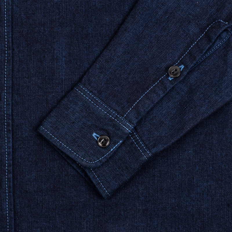 IHSH-353-BLU - 10oz Selvedge Denim Work Shirt - Indigo Overdyed Blue