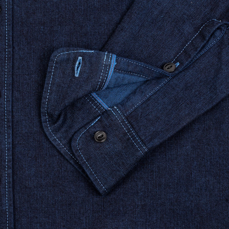 IHSH-353-BLU - 10oz Selvedge Denim Work Shirt - Indigo Overdyed Blue