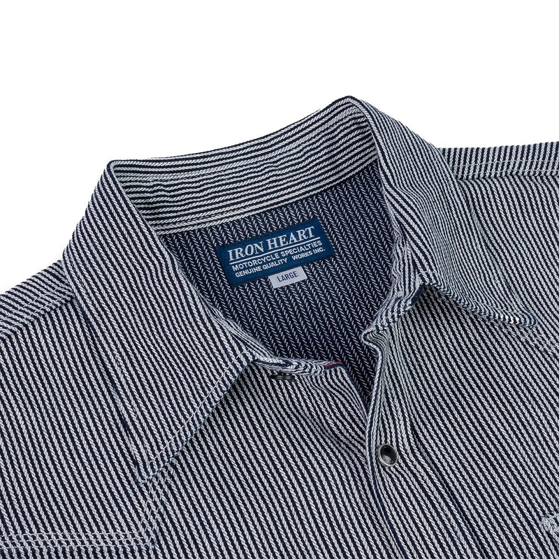Iron Heart IHSH-365-IND 8oz Herringbone Hickory Stripe Sawtooth Western Shirt Indigo Collar Detail