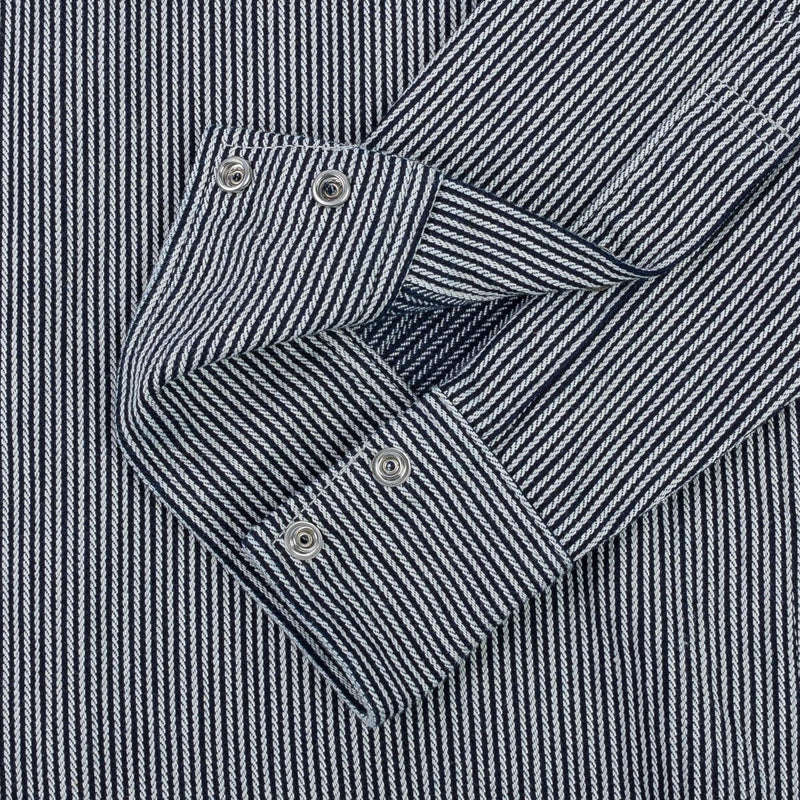Iron Heart IHSH-365-IND 8oz Herringbone Hickory Stripe Sawtooth Western Shirt Indigo Cuff Internal Detail