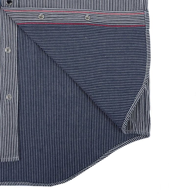 Iron Heart IHSH-365-IND 8oz Herringbone Hickory Stripe Sawtooth Western Shirt Indigo Bobbin Thread Detail