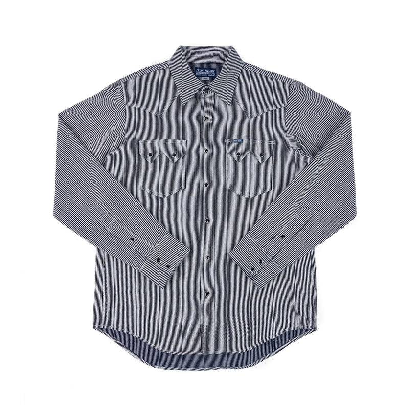 Iron Heart IHSH-365-IND 8oz Herringbone Hickory Stripe Sawtooth Western Shirt Indigo Front