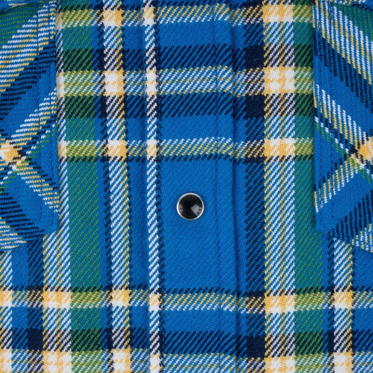 Iron Heart IHSH-370-BLU Ultra Heavy Flannel Tartan Check Western Shirt Blue Snap Detail