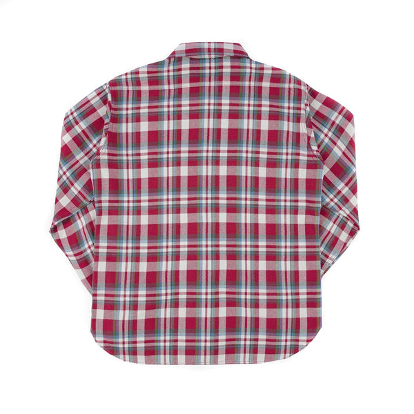 Iron Heart IHSH-371-RED Ultra Heavy Flannel Crazy Check Work Shirt Red Rear