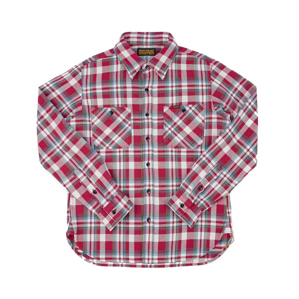 Iron Heart IHSH-371-RED Ultra Heavy Flannel Crazy Check Work Shirt Red Front