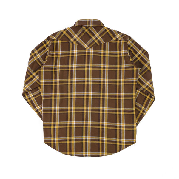 IHSH-372-BRN Ultra Heavy Flannel Brown Crazy Check Western Shirt - Brown