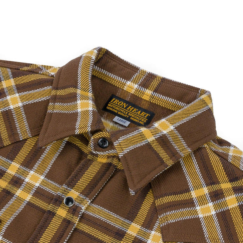 IHSH-372-BRN Ultra Heavy Flannel Brown Crazy Check Western Shirt - Brown