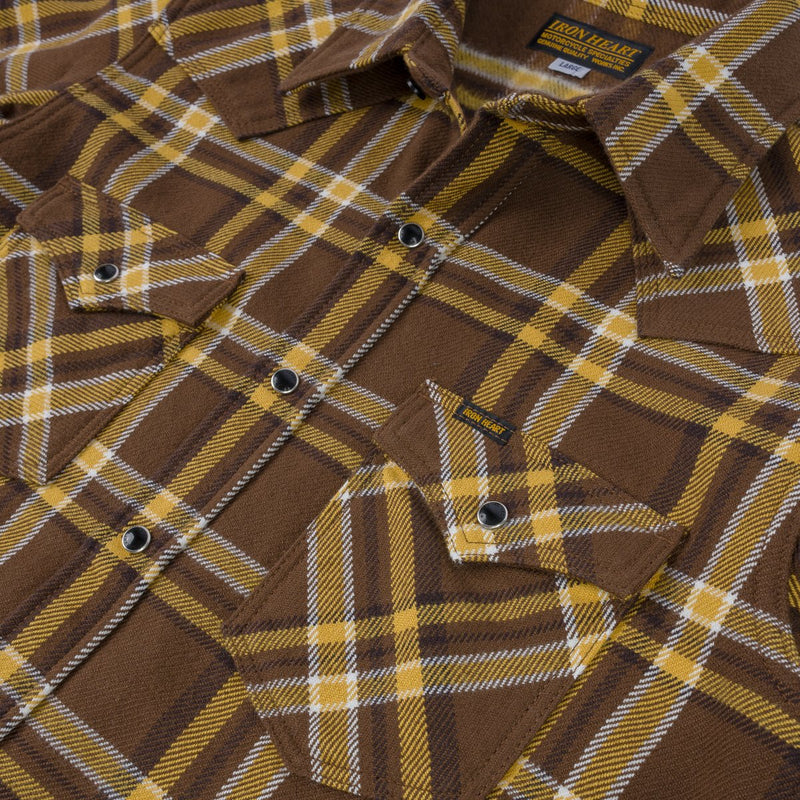 IHSH-372-BRN Ultra Heavy Flannel Brown Crazy Check Western Shirt - Brown