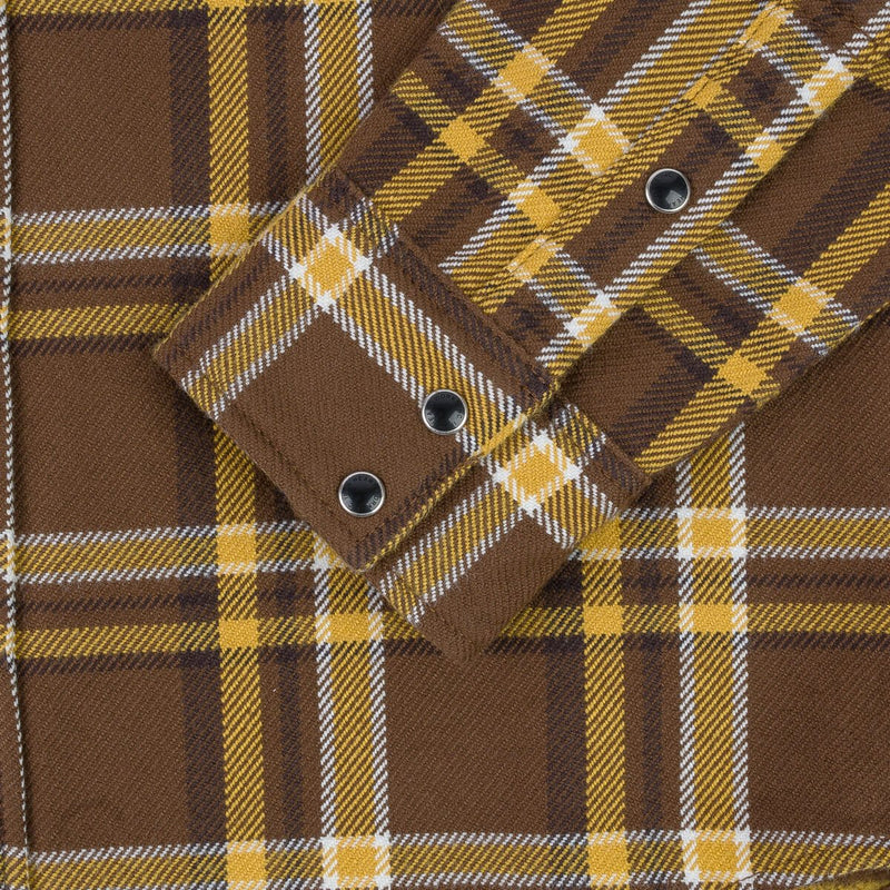 IHSH-372-BRN Ultra Heavy Flannel Brown Crazy Check Western Shirt - Brown