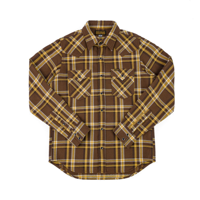 IHSH-372-BRN Ultra Heavy Flannel Brown Crazy Check Western Shirt - Brown