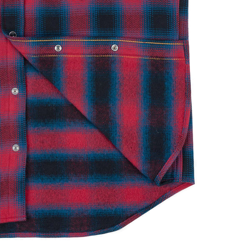 IHSH-373-RED Ultra Heavy Flannel Ombré Check Western Shirt Red Placket Detail