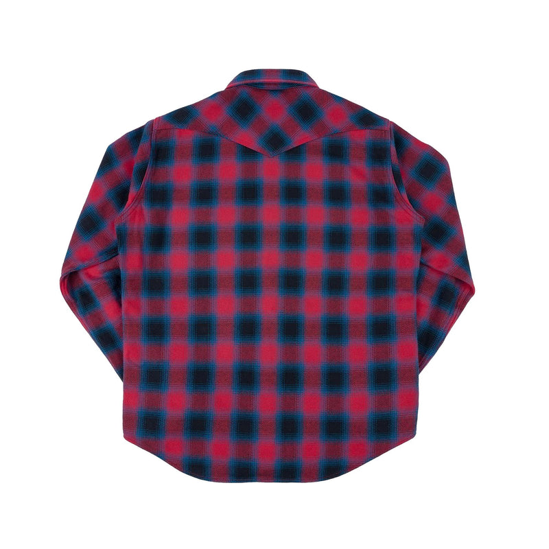 IHSH-373-RED Ultra Heavy Flannel Ombré Check Western Shirt Red Rear