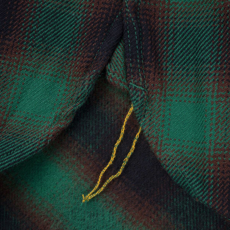 IHSH-379-GRN Ultra Heavy Flannel Ombré Check Work Shirt Green Chain Stitch