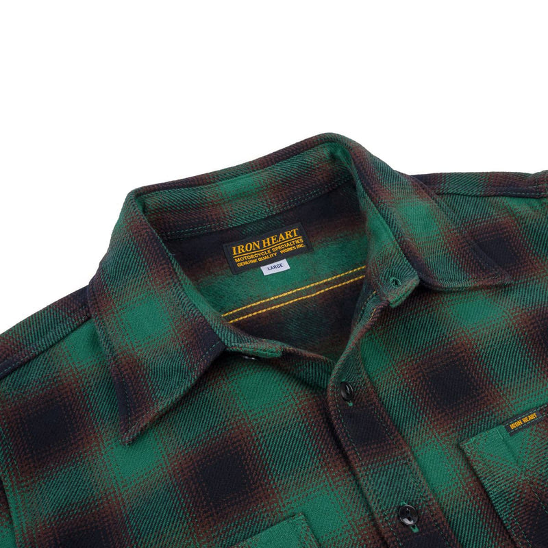 IHSH-379-GRN Ultra Heavy Flannel Ombré Check Work Shirt Green Collar