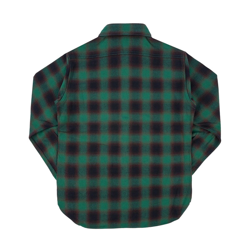 IHSH-379-GRN Ultra Heavy Flannel Ombré Check Work Shirt Green Rear