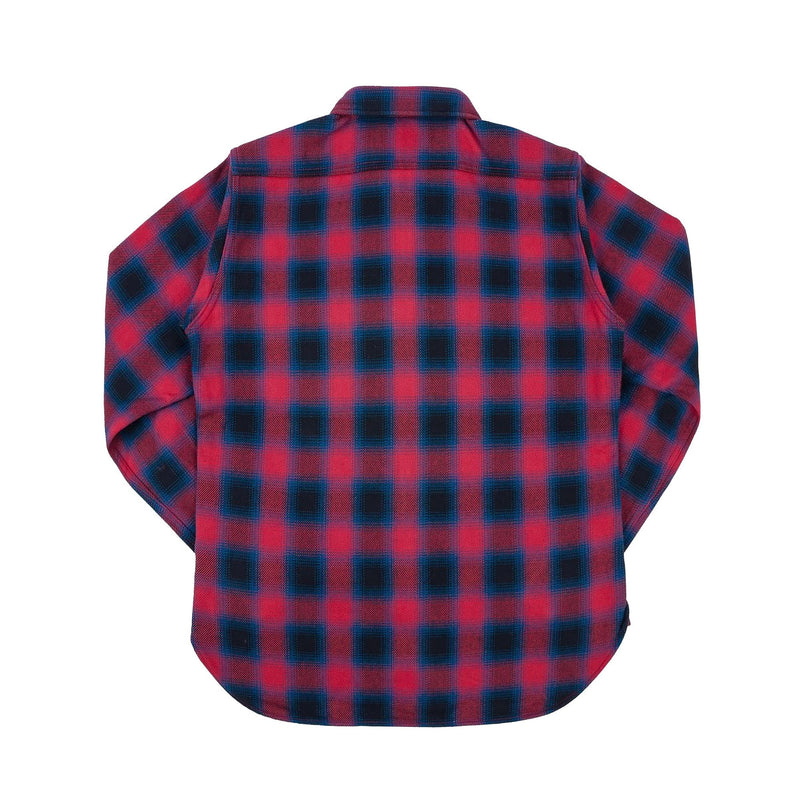 IHSH-379-RED Ultra Heavy Flannel Ombré Check Work Shirt Red Rear
