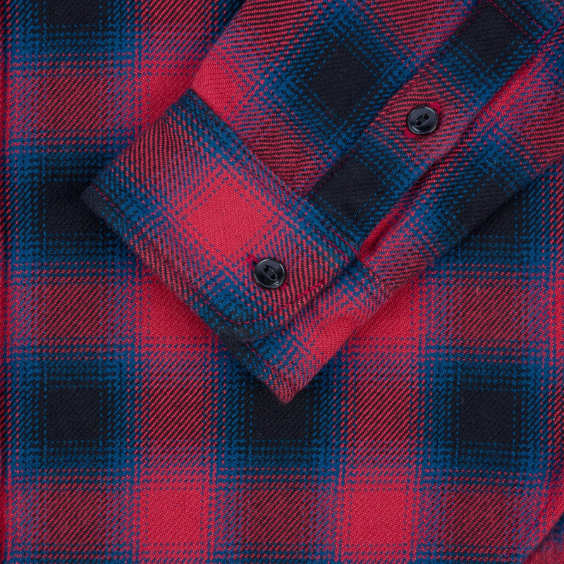 IHSH-379-RED Ultra Heavy Flannel Ombré Check Work Shirt Red Cuff Detail