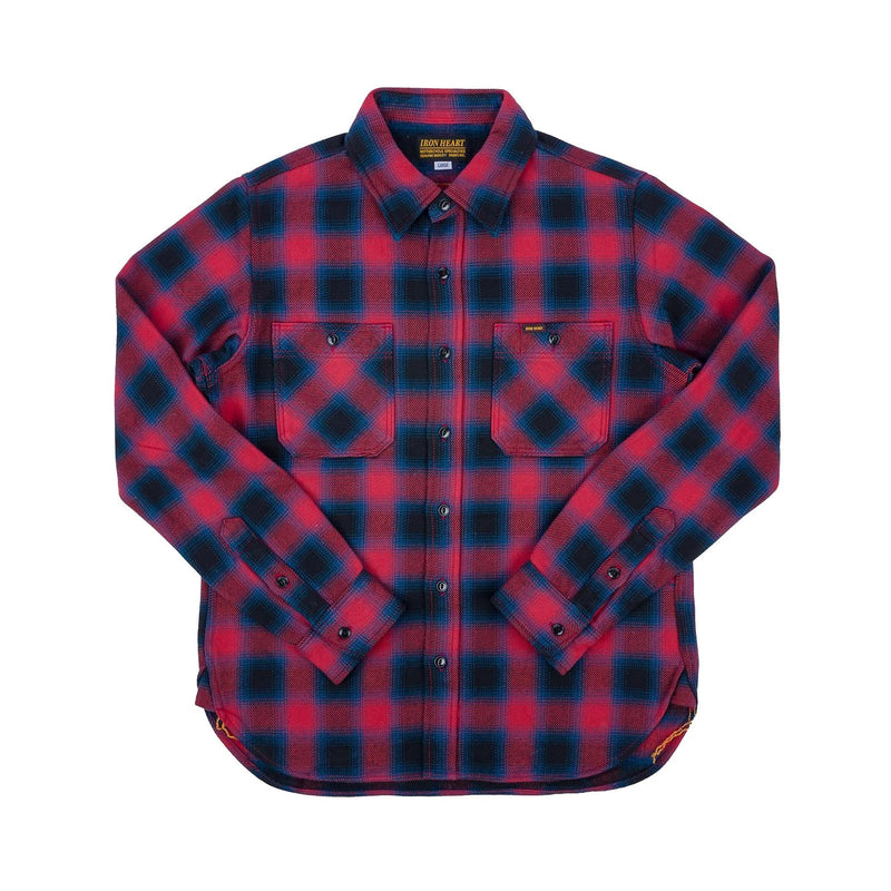 IHSH-379-RED Ultra Heavy Flannel Ombré Check Work Shirt Red Front