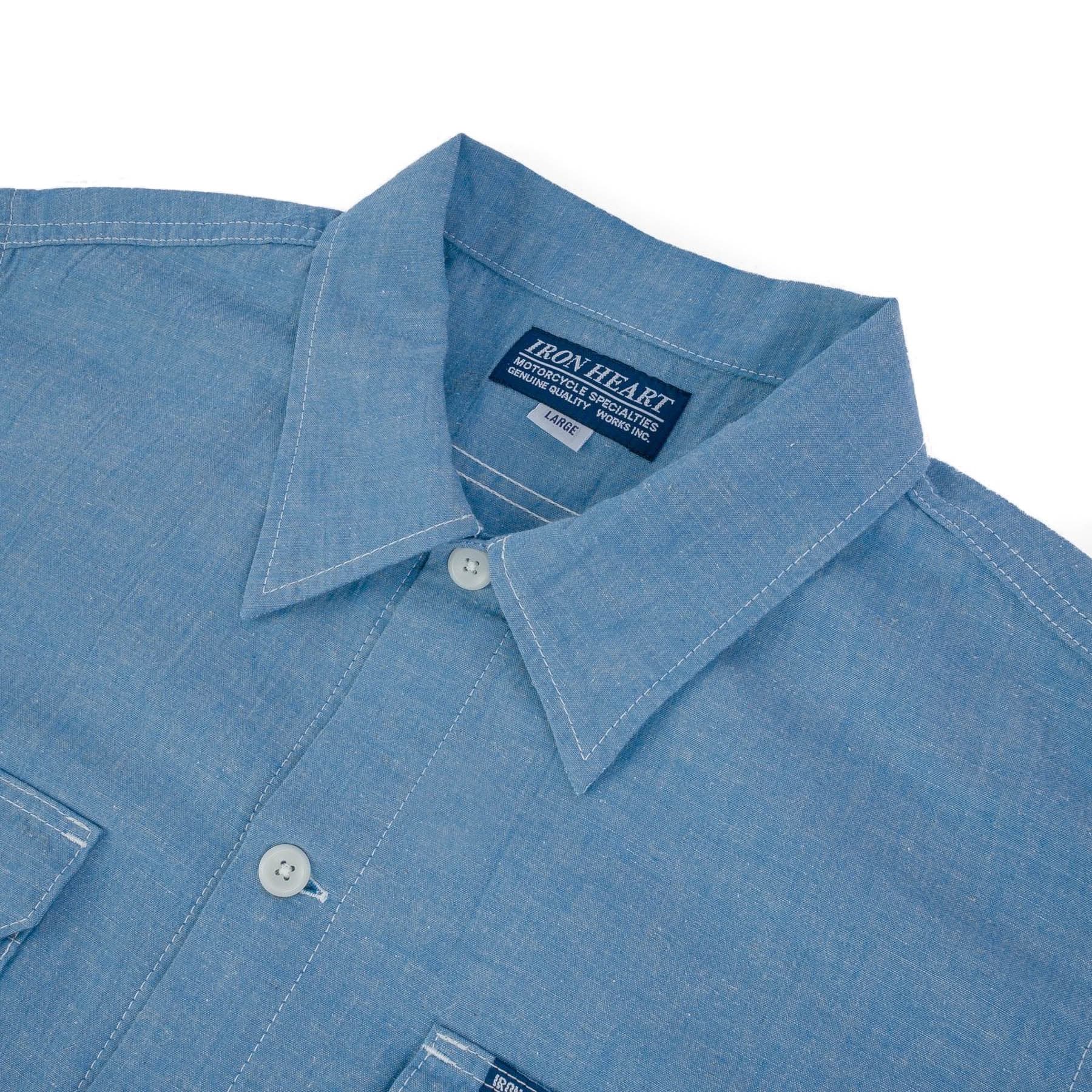 IHSH-388-BLU 4oz Selvedge Short Sleeved Summer Shirt - Blue