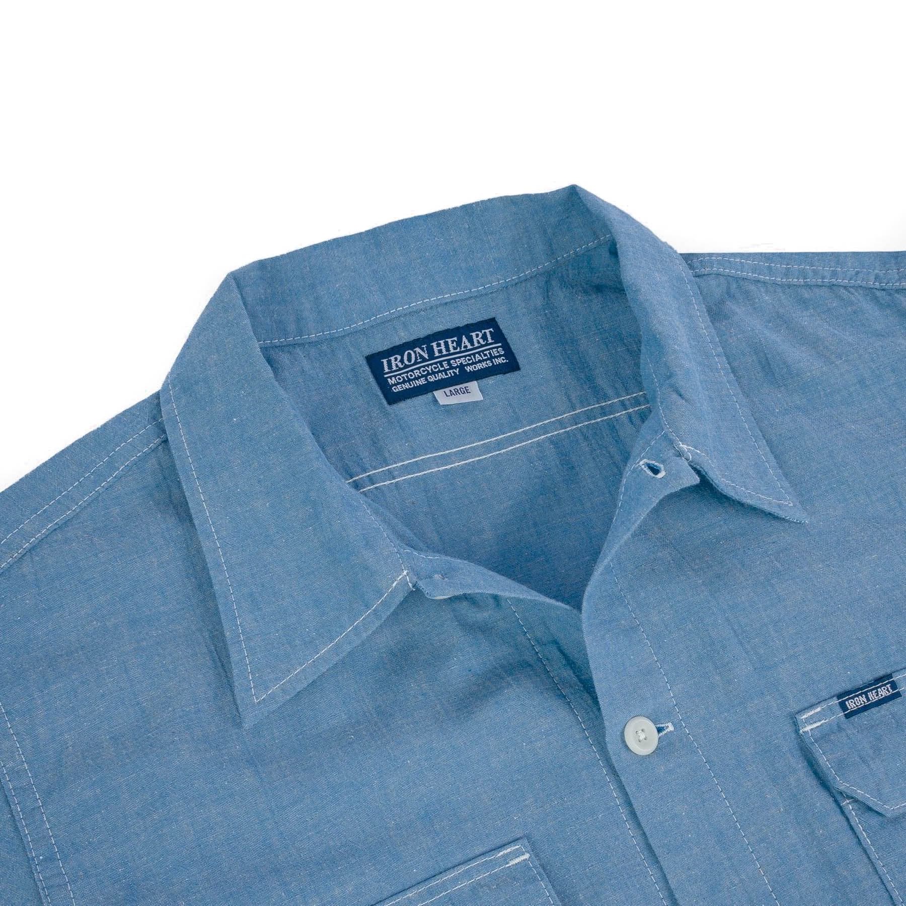 IHSH-388-BLU 4oz Selvedge Short Sleeved Summer Shirt - Blue