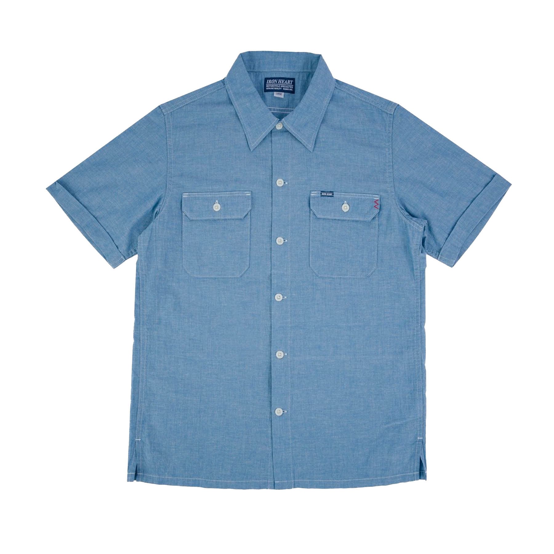 IHSH-388-BLU 4oz Selvedge Short Sleeved Summer Shirt - Blue