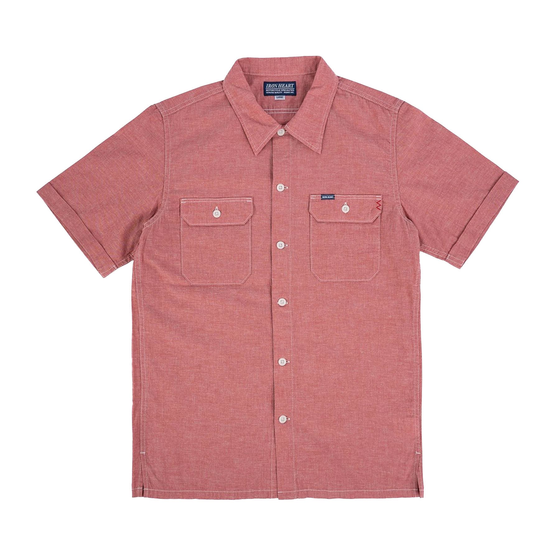IHSH-388-RED 4oz Selvedge Short Sleeved Summer Shirt - Red