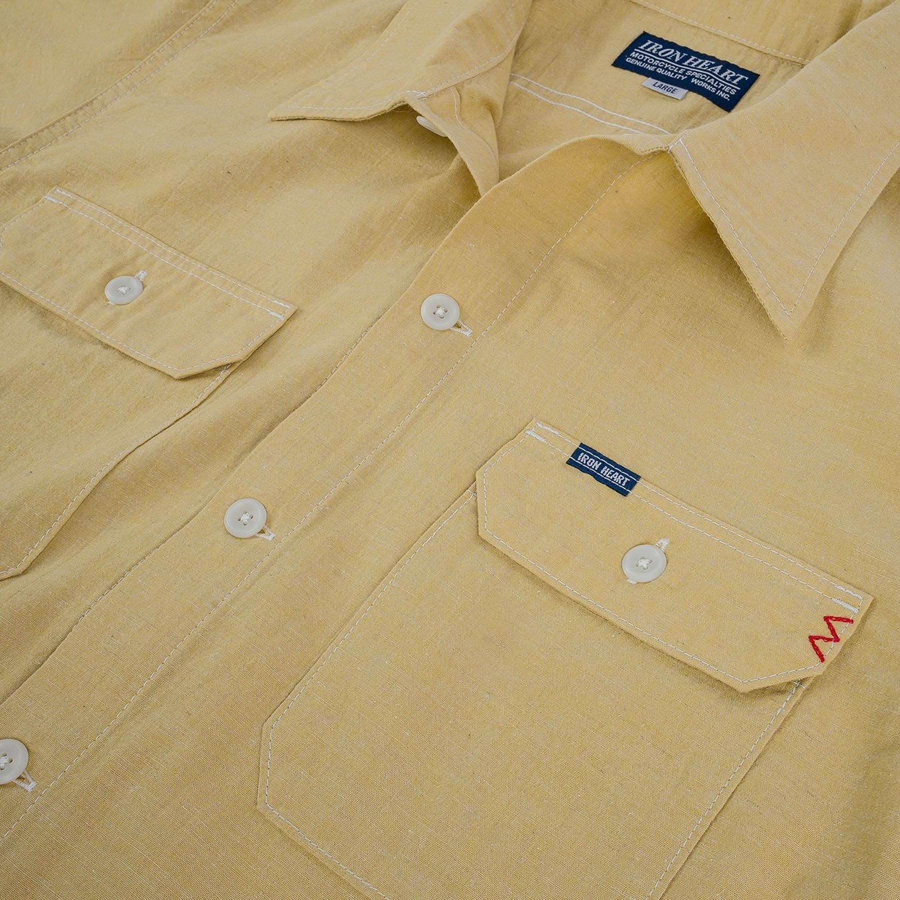 IHSH-388-YEL 4oz Selvedge Short Sleeved Summer Shirt - Yellow