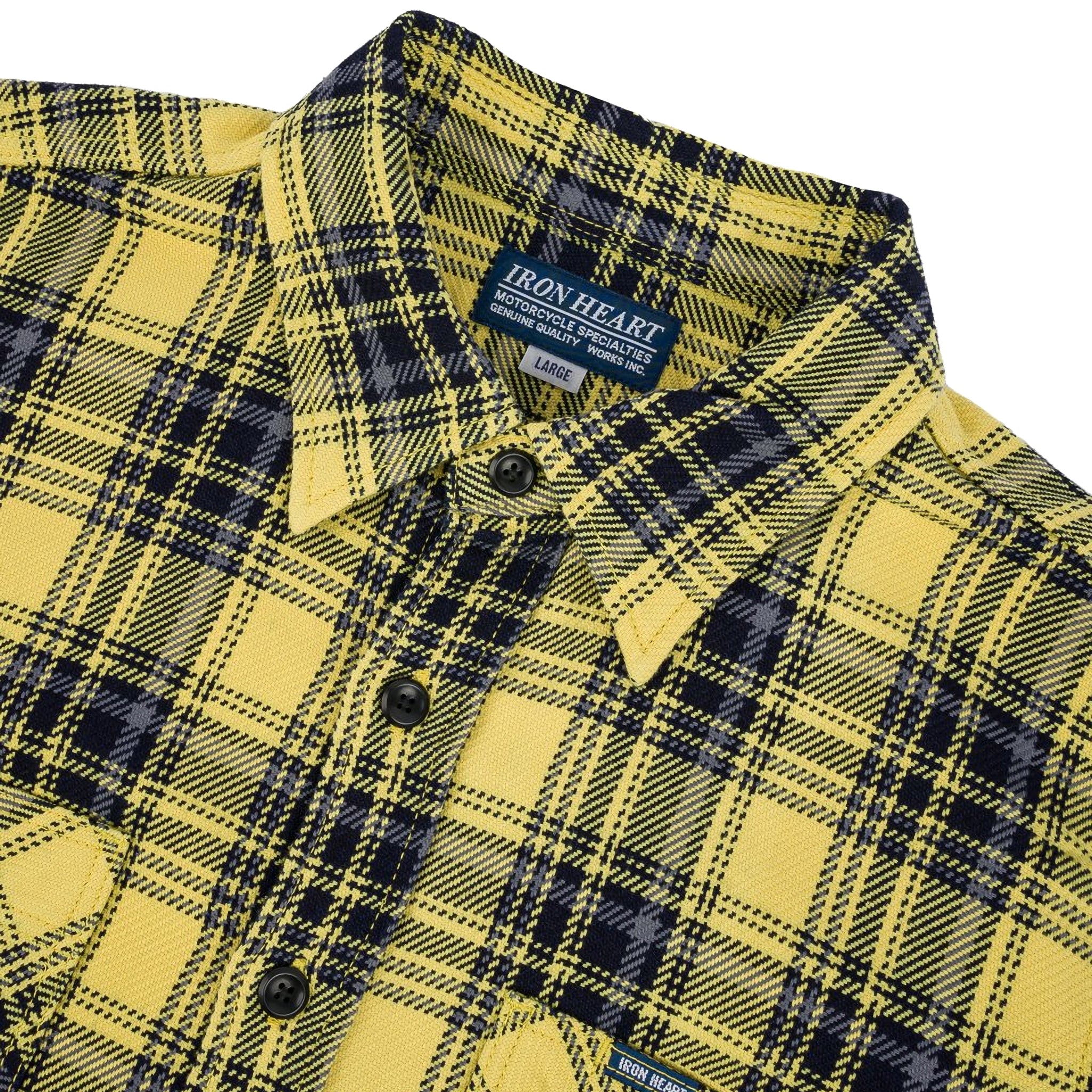 IHSH-412-YEL 9oz Selvedge Indigo Check Flannel Work Shirt - Yellow