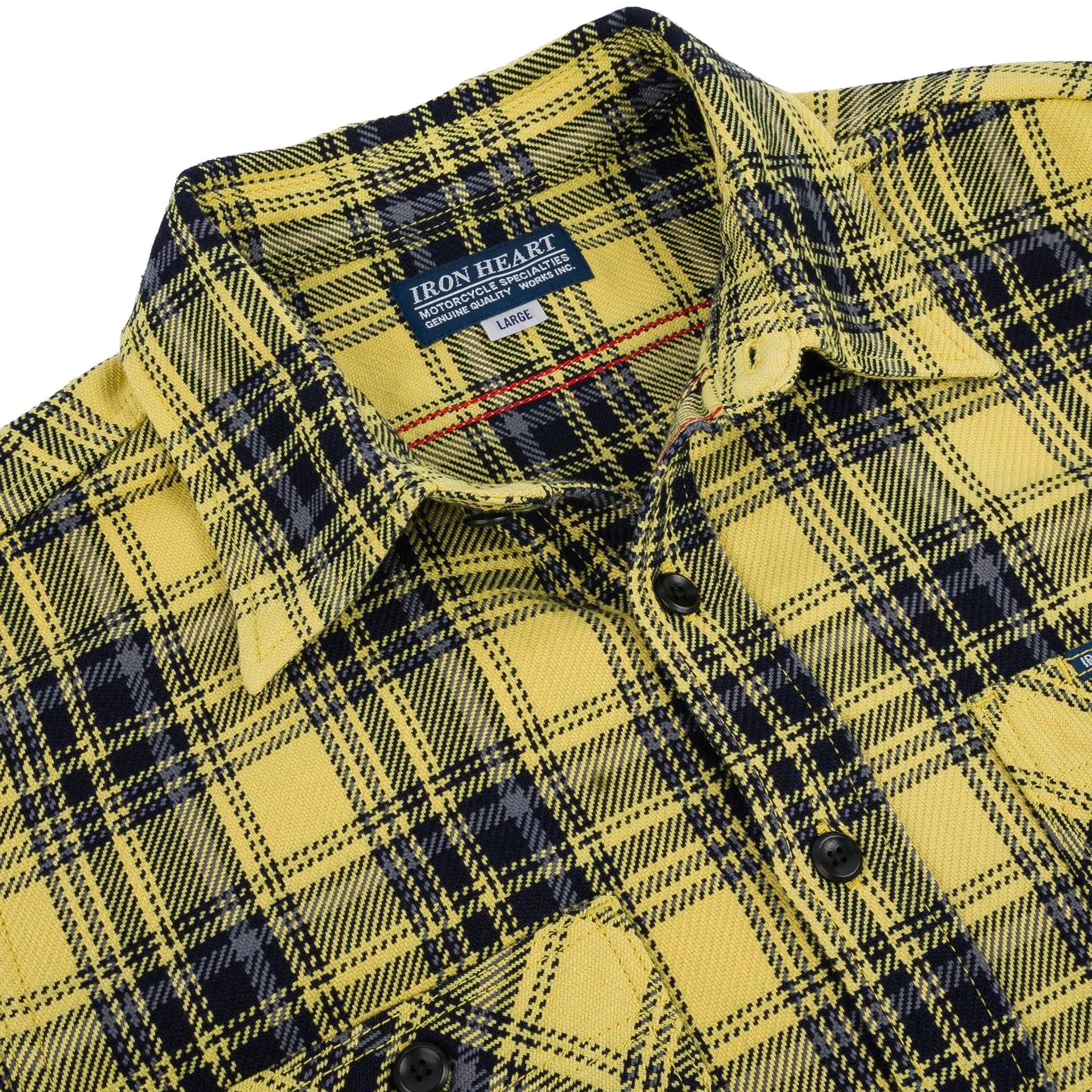 IHSH-412-YEL 9oz Selvedge Indigo Check Flannel Work Shirt - Yellow