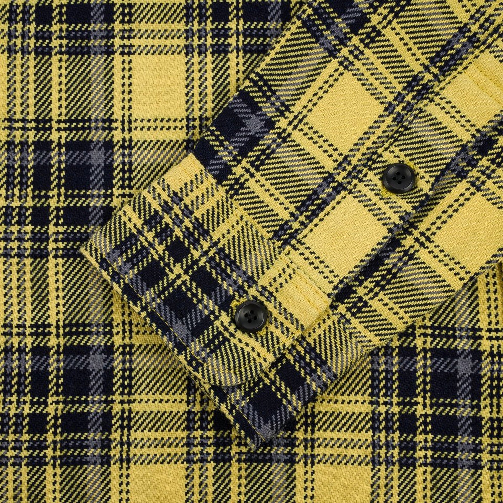 IHSH-412-YEL 9oz Selvedge Indigo Check Flannel Work Shirt - Yellow