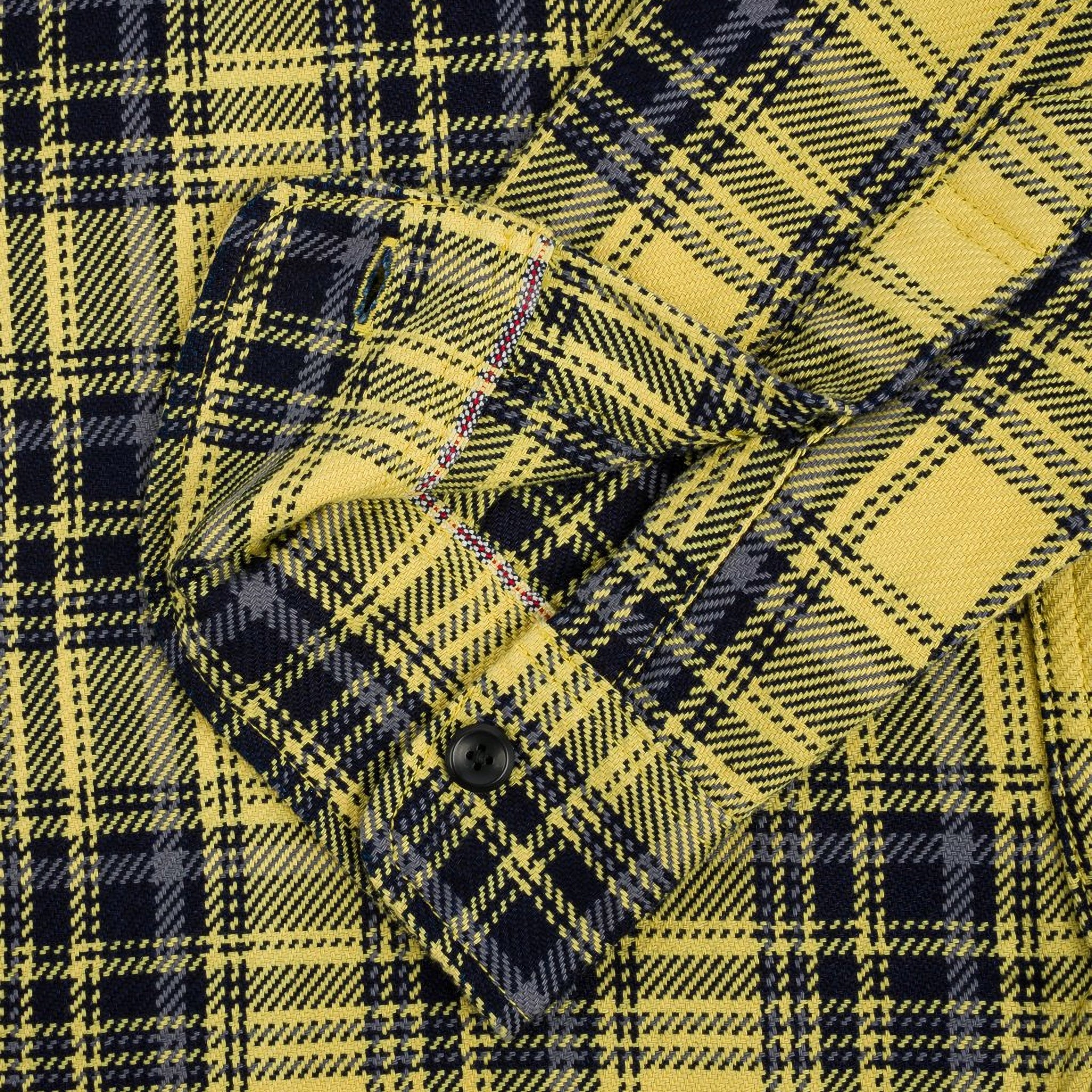 IHSH-412-YEL 9oz Selvedge Indigo Check Flannel Work Shirt - Yellow