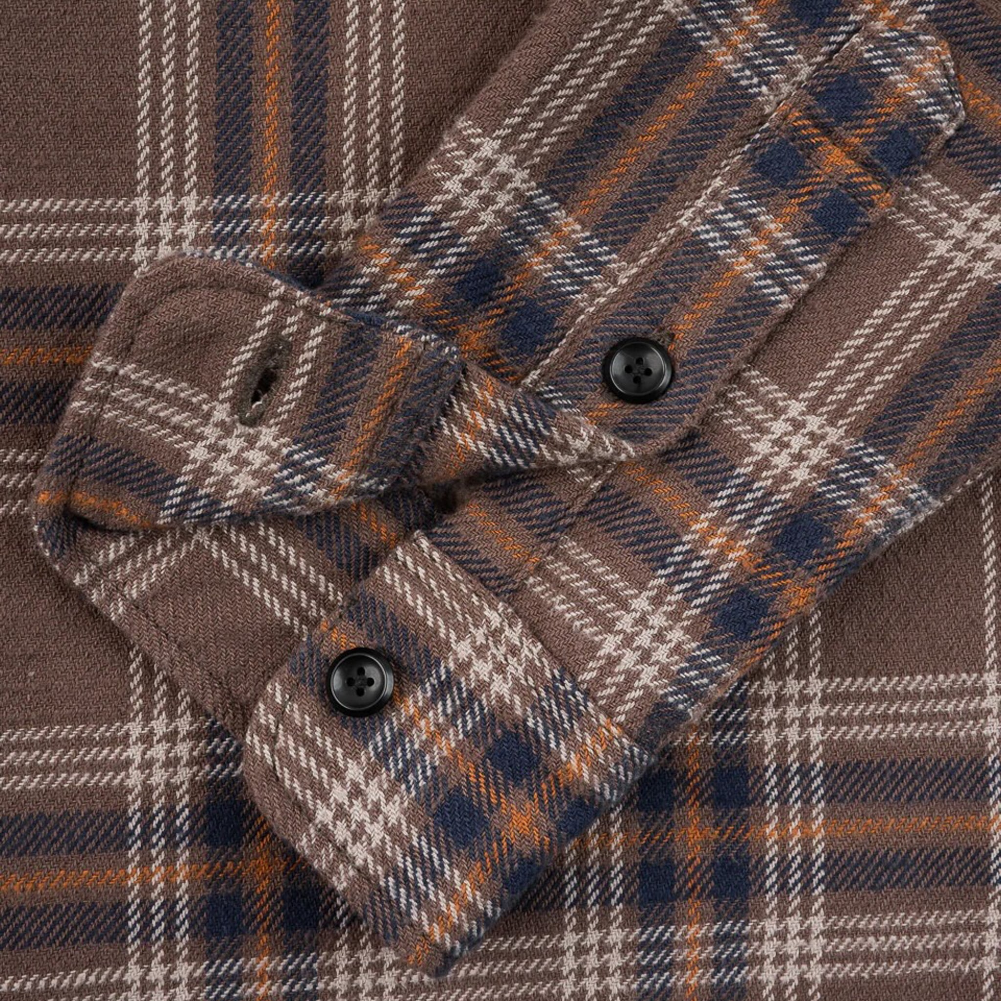 IHSH-430-BRN Slubby Heavy Flannel Check Work Overshirt - Brown