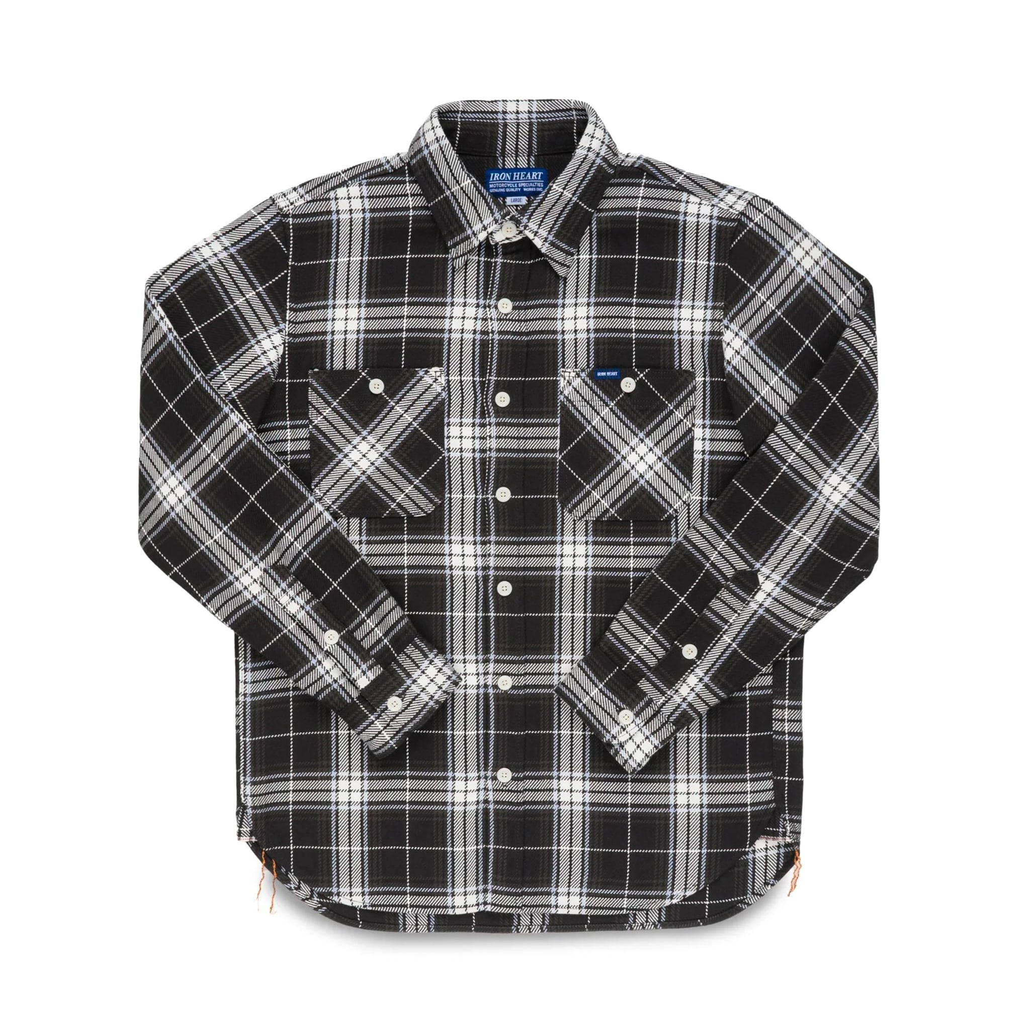 IHSH-441-BLK 9oz Selvedge Flannel Check Work Shirt - Black