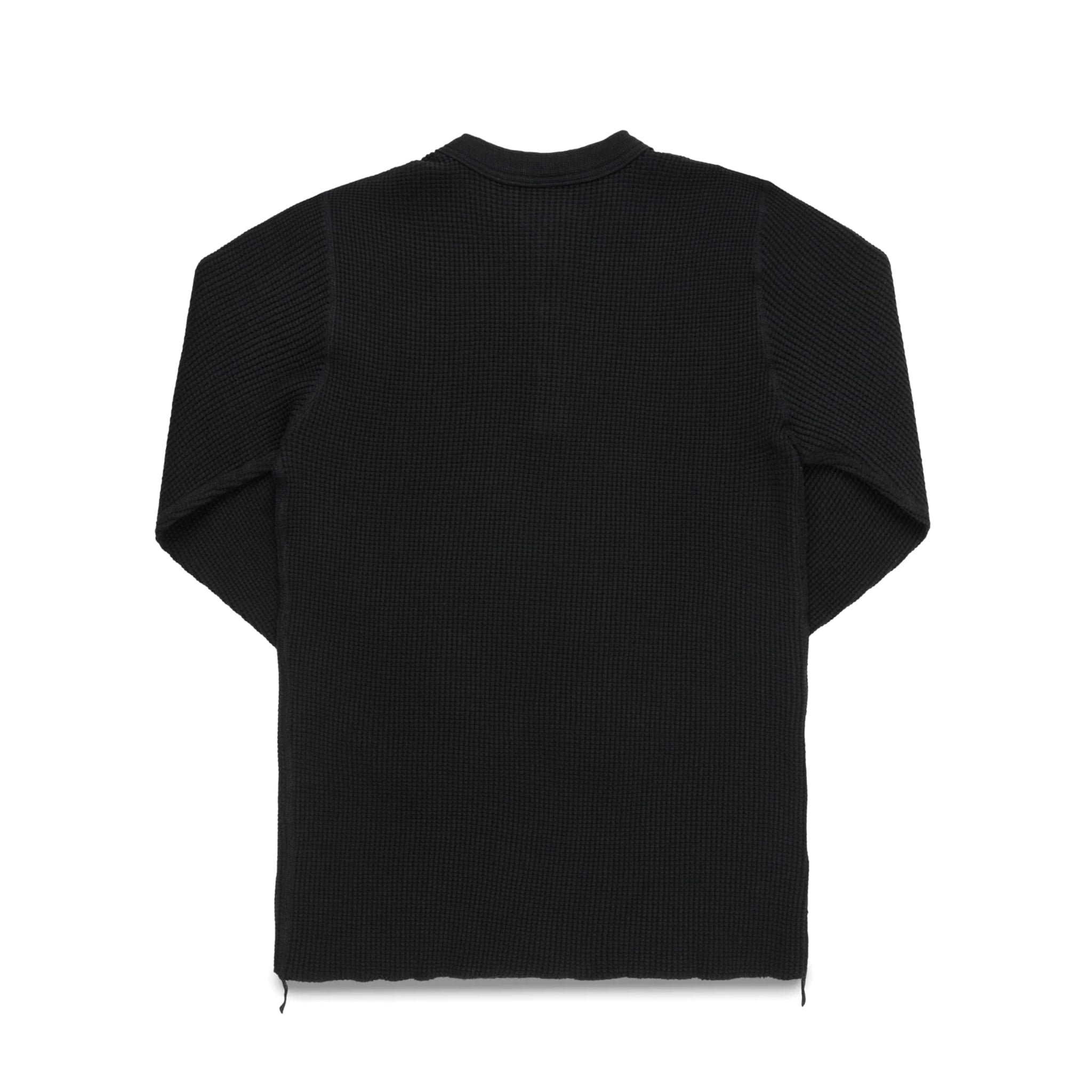 IHTL-1213-BLK Waffle Knit Long Sleeved Thermal Henley - Black