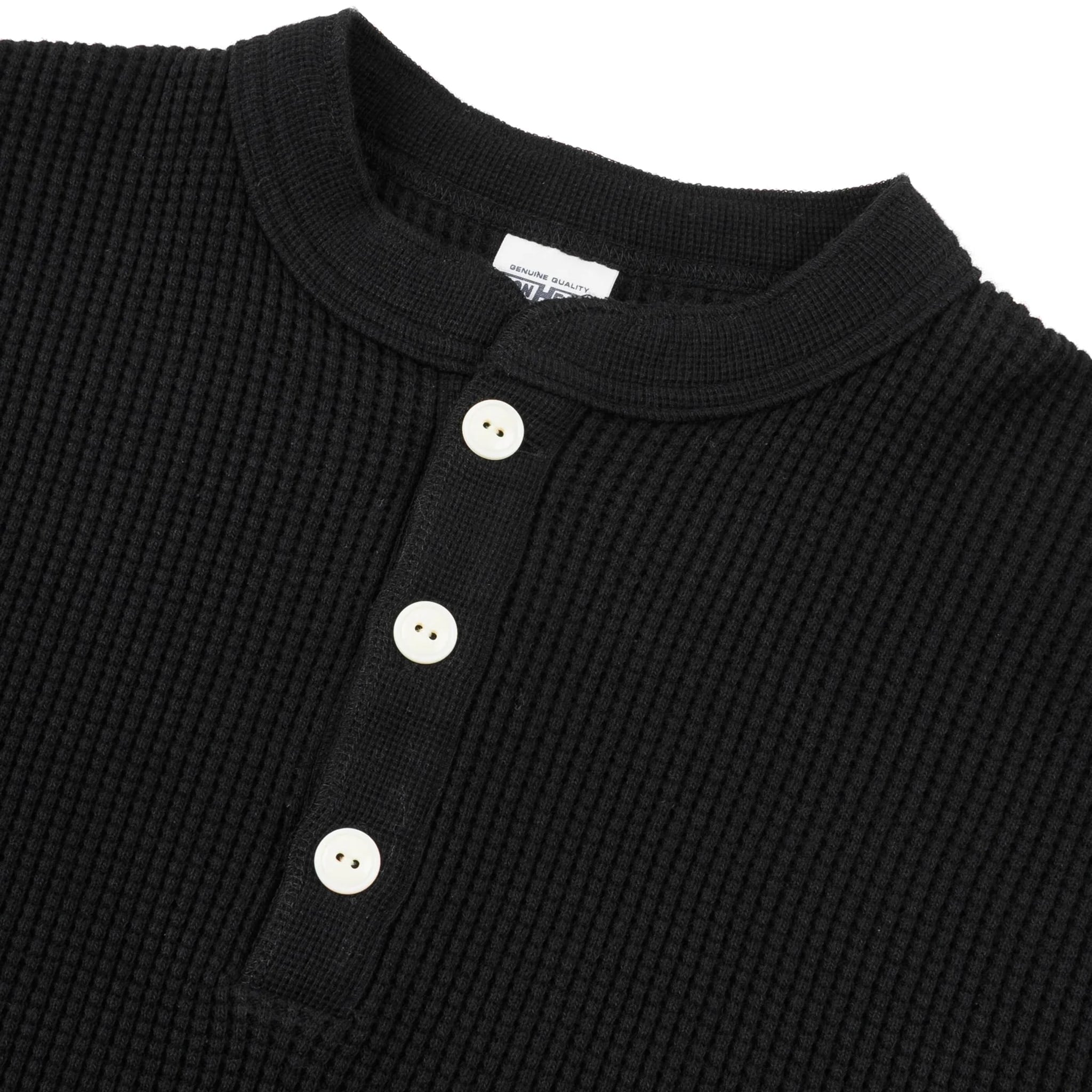 Iron Heart IHTL-1213-BLK Waffle Knit Long Sleeved Thermal Henley