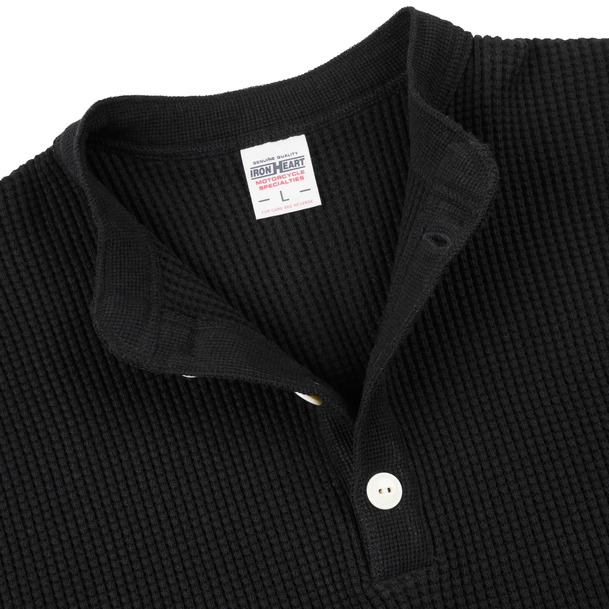 Iron Heart IHTL-1213-BLK Waffle Knit Long Sleeved Thermal Henley