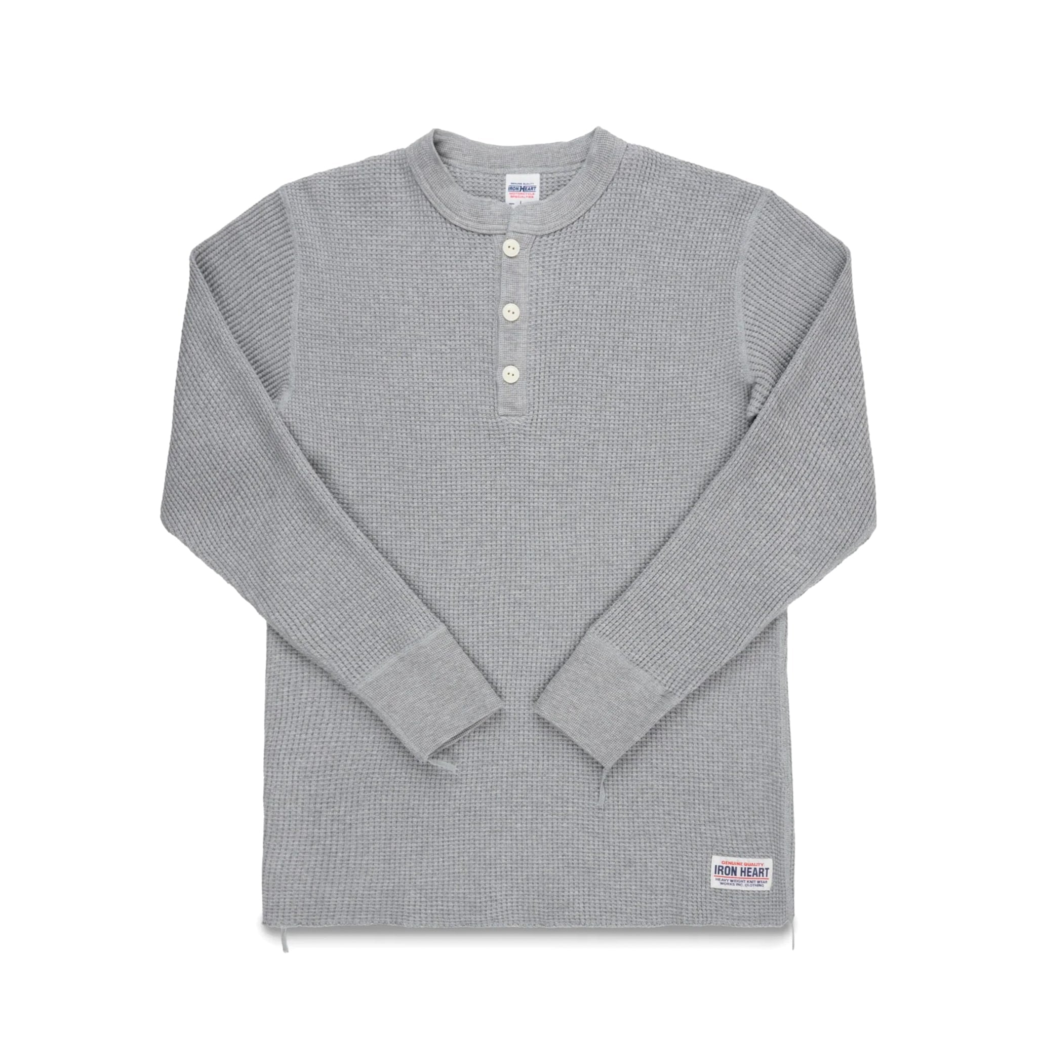 IHTL-1213-GRY Waffle Knit Long Sleeved Thermal Henley - Grey