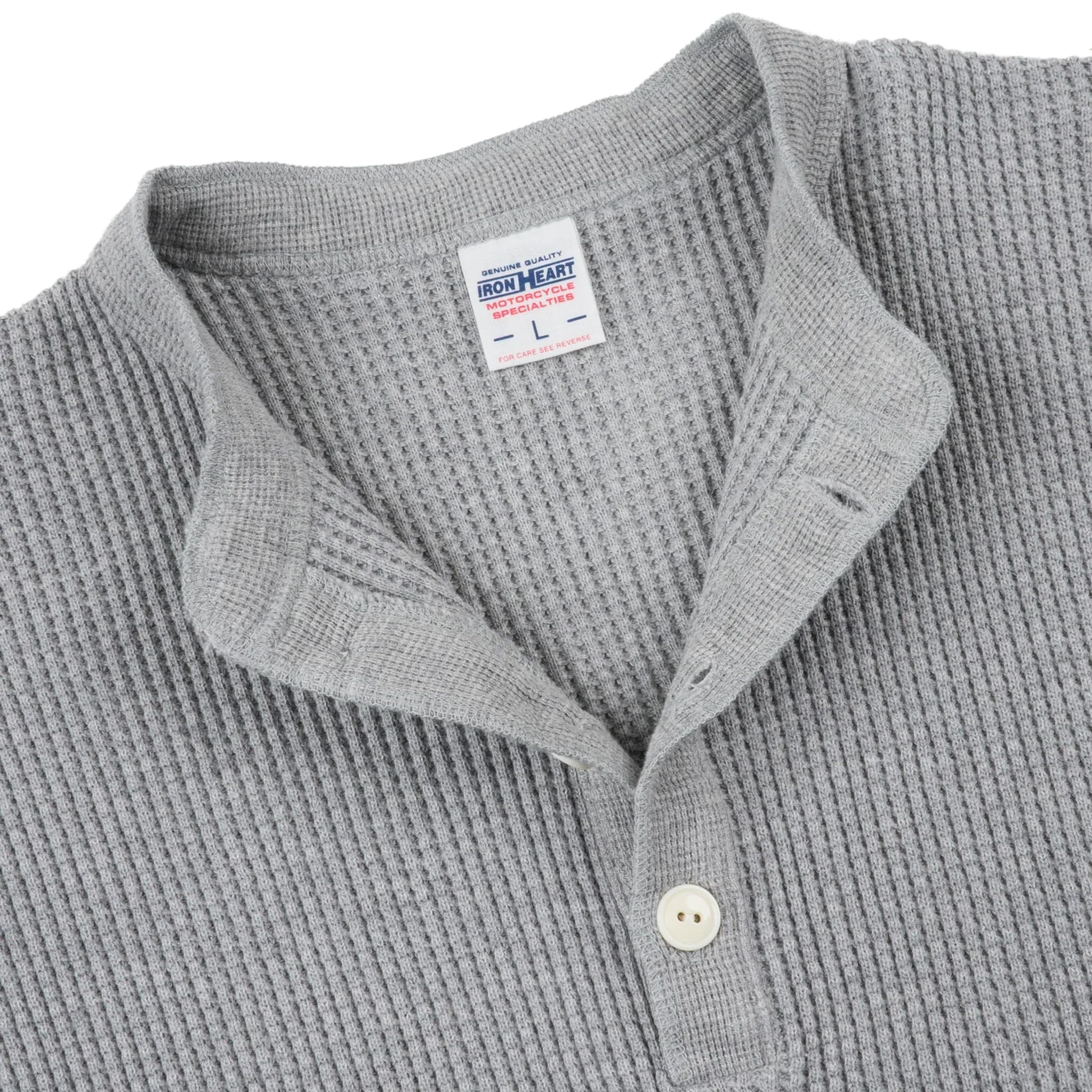 IHTL-1213-GRY Waffle Knit Long Sleeved Thermal Henley - Grey