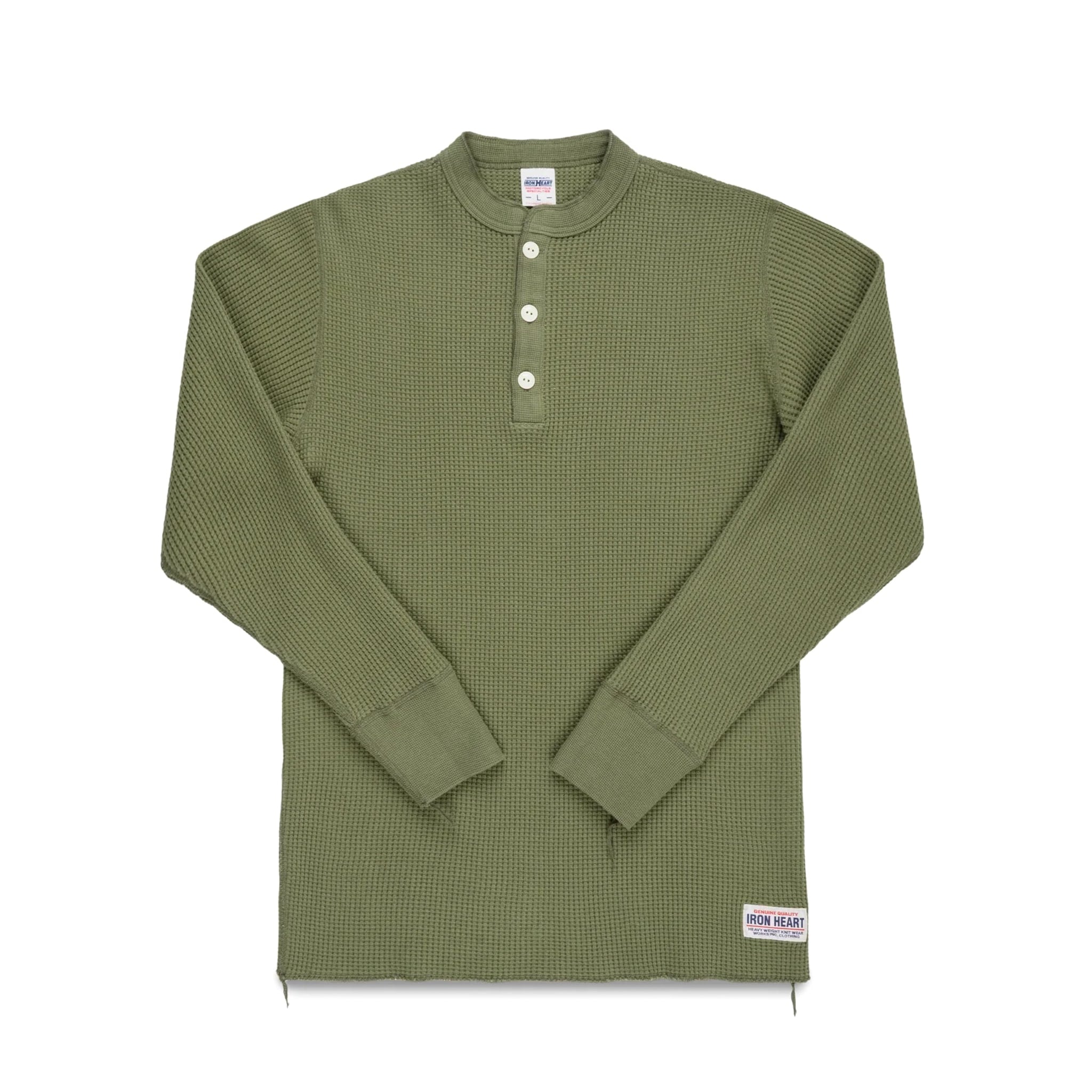 IHTL-1213-OLV Waffle Knit Long Sleeved Thermal Henley - Olive